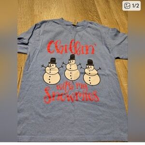 Blue Kids Snowman T-Shirt Youth small